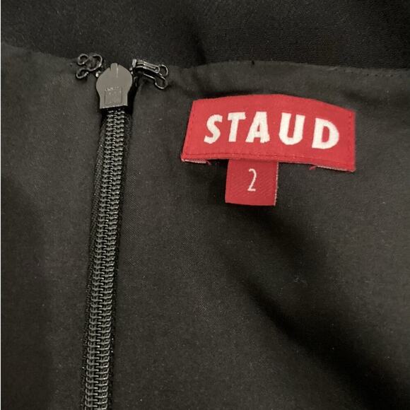 Staud Lara Midi Dress In Black Crepe Balloon Sleeves Ruffled Hemline Size 2 - Picture 10 of 13